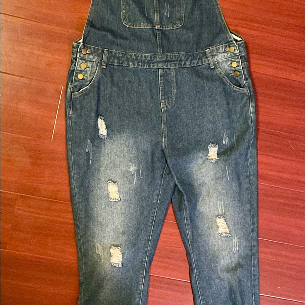 Distressed Denim Overalls